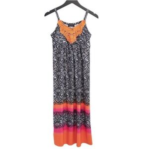 Disorderly Kids Maxi Dress Girls 12 Black Pink Orange Crochet Beach Boho Summer